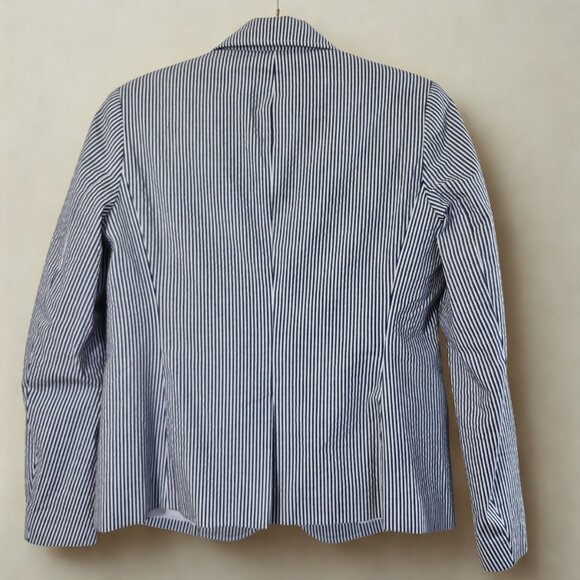 Anne Klein Women’s Blazer Size S Blue White Pinstripe 98% Cotton Single Button - Picture 2 of 15